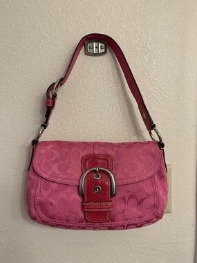 Coach Hot Pink Signature Canvas Shoulder Bag with Buckle